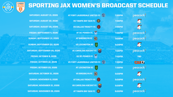 Sporting JAX Announces Broadcast Schedule for 2026 Gainbridge Super League Fall Season