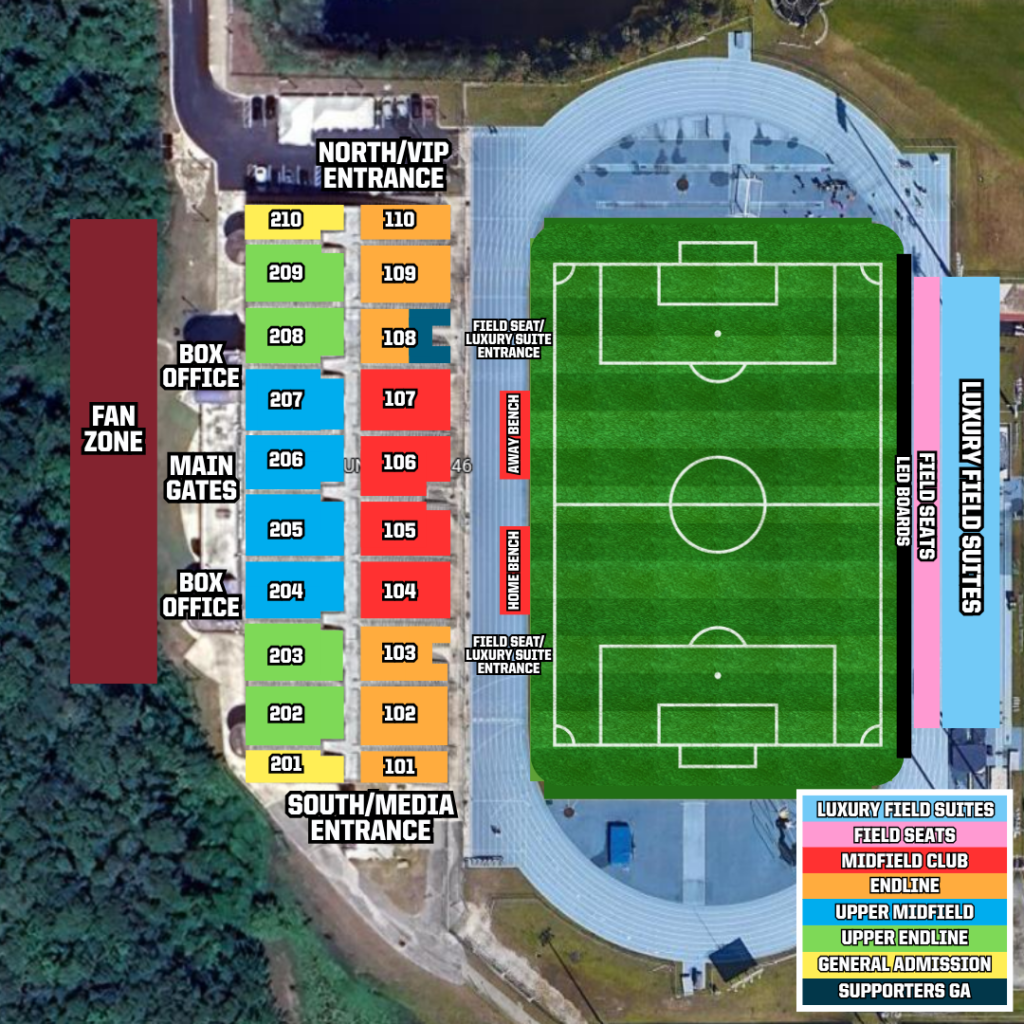 USL Championship seating chart map of Hodges Stadium
