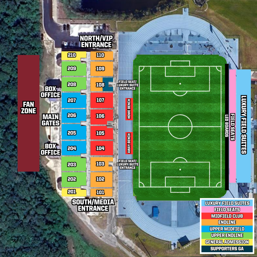 Gainbridge Super League seating chart map of Hodges Stadium