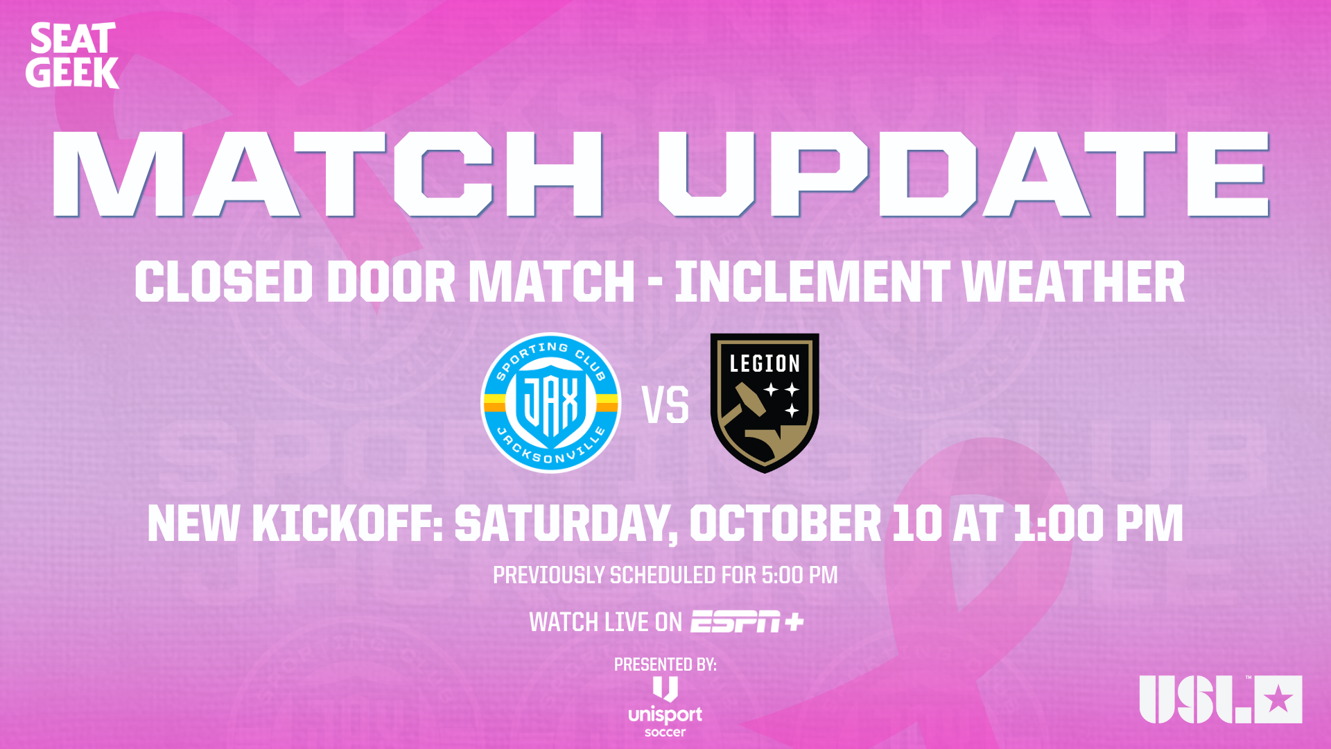 Sporting JAX Men’s Match on October 10 to be Played Behind Closed Doors Due to Inclement Weather featured image
